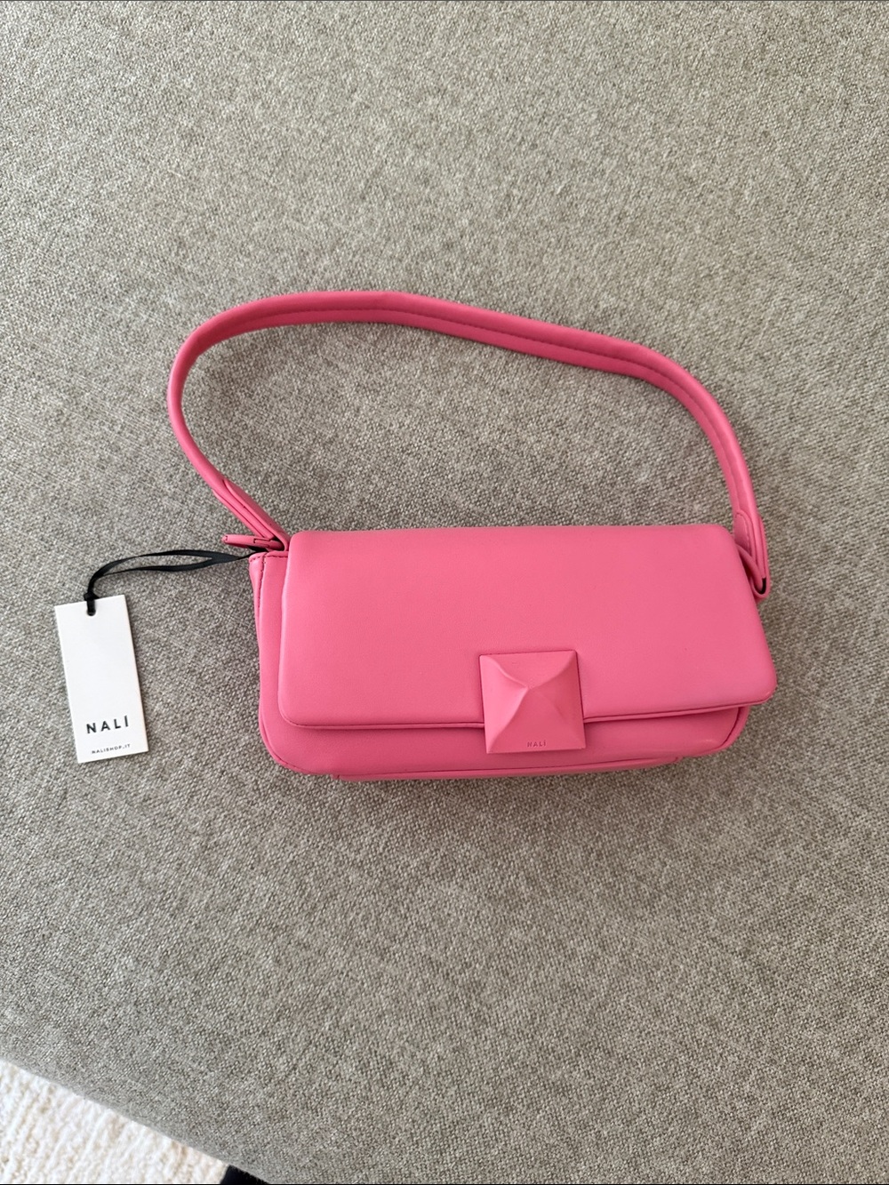 Pink Shoulder Bag with Sculpted Flap Accent